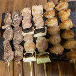 やきとり中山商店 - 左から、ハツ、ねぎま、ぼんじり