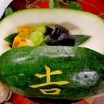 寿庵 - 冬瓜釜・冷製仕立て　南京　千両茄子　豌豆　針生姜