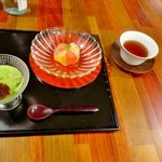 寿庵 - 水物　季節の果物寄せ冷菓　抹茶アイス　生姜飴　