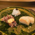 sushi一寿夢 - 白えび、ホタテ、ホタルイカ