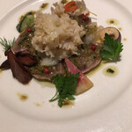 マッシュルーム - 今治藤本氏の神経締めカツオのカルパッチョ ハナビラタケとカンゾウタケ