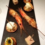 アミューズ一皿目　どれも見た目が可愛らしかったです（特にうずら！）