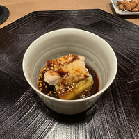 1022 - 蒸し鶏、赤軸ほうれん草、揚げ茄子