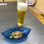 料理 うえむら - とり生ビールにあては蛍烏賊沖漬け