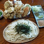 山一屋 - 冷やもりうどん＋舞茸天盛り合わせ