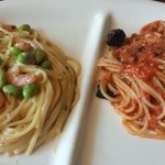 Vino Rosso - 海老と枝豆のクリームスパゲッティ＆プッタネスカ