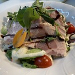 Homemade roast ham salad with soy milk dressing