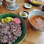 MALDA - カレー横のピンク色のはビーツのフムス