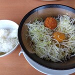 幸楽苑 - 「餃子 極」の焼上がりより早く「ﾏｰﾗｰそぼろ入りねぎ玉中華そば(ﾗｲｽ付)ギョウザセット」が先に着丼＼(^o^)／