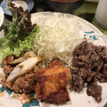 Asakusa Kototoi - 豚肉味葱噌焼き、唐揚げ、牛肉焼き
