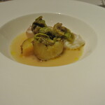 リストランテ カノフィーロ - 松川ガレイのアルフォルノ　ふきのとうのスープ仕立て