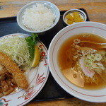 Sapporo Yatai Ramen - 日替わり定食（実物。半ラーメンがサンプルよりかなり寂しい印象）