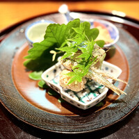 祇園 なん波 - 八寸‥モロッコインゲン、フルーツトマト、鯛の子、鯖寿司などなど