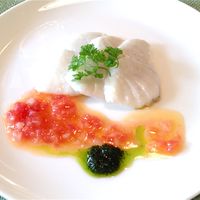 ステーキレストランそうま - 前菜の「鱸の蒸し焼き」はサービス！