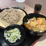 吉そば - 野菜バラ天丼セット全景