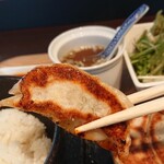 餃子ダイニングTSUDOI - 粗挽き肉餃子税込550円。しっかり食感で濃厚な味わい。焼き目も綺麗