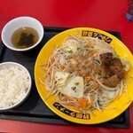 野郎ラーメン - 肉野菜炒め定食・とんこつ塩味