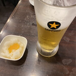 幸の鳥 - 生ビールで乾杯！
            
            ちょっと飲んじゃった。
            
            ワイが行く店は黒ラベルが多いかも…