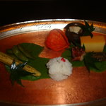 和ごころ 泉 - 八寸（鱧寿司・水輪の焼き・明石産タコ・苦瓜・玉子カステラ・茶豆・いちじくのゴマ和え、ほか）