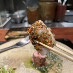 薪炭まだら - まだら七味が脂身をさっぱりと食べさせてくれる