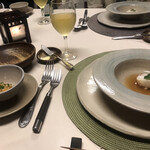 ラトリエ あべ - 雲丹のリゾットと平目の蒸し煮?出汁仕立て→後でリゾットを大皿にin！