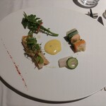 箱根ハイランドホテル　ラ・フォーレ - くぬぎ鱒のミ・キュイ　ペアルネーズソースと共に野菜のテリーヌとクレソンのブーケを添えて