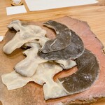 蕎麦割烹  倉田 - 解体したスッポンの各部位