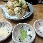 季節料理 藤原 - レモン塩・抹茶塩・梅塩でいただきました