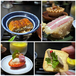 アシェット・ド・マコ - ＊小さなうな丼・・小さくても美味しい鰻。 ＊雲仙ハムのカツ、間にチーズ・・雲仙ハムは有名ですしハム自体も美味しい。 ＊パンにこちらの名物らしい「ししゃものリエット」・・名物と言われるだけあり、美味しいリエット。 ＊苺の白和え、松の実、サラミ・・可愛い｡♪