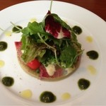 ビストロ コティディアン - 長崎産ヒラマサのカルパッチョと焼きナスのピューレ