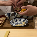 銀座 きた川 - あんぽ柿とフォアグラ、ウイスキーゼリーの最中