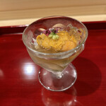 銀座 きた川 - うすい豆、雲丹、車海老、豆腐、土佐酢ジュレ