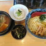 Mitsu Masara Xamen - 名物 石焼濃厚つけ麺 (大)・〆ライス・辛子高菜