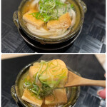 四季彩ダイニング　春 - ◯桜鱒と京揚げのグツグツ
      …熱々の小鍋でグツグツと音を立てながら出てきます。
      立ち昇る湯気をフーフーしながら、いただきます♪