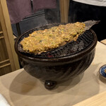 銀座 きた川 - 朴葉味噌焼き中