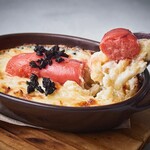 Mentaiko on top of mac and cheese