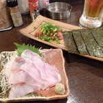 金町製麺 - '13/08/09 メバルの刺身＆鮪すき身ユッケ