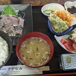 Oshokujidokoro Sazanami - アシ刺身¥1200に定食¥500