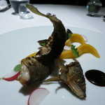 レフェルヴェソンス - ポアソン　鮎をその澄んだジュと自家製うるかのガストリック　山椒のオイル　　マンゴー　ラディッシュ　パンプルネル