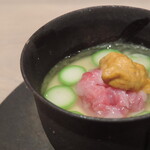肉割烹 よし田 - うにくアスパラガス茶碗蒸し