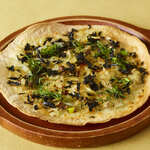 Domestic whitebait and rose seaweed snack pizza