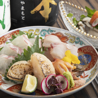精緻海鮮料理◆生魚片・牡蠣配大根醬油・炙燒肝臟等