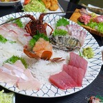 山口 - 2022年4月　別注4000円のお造り盛り合わせ。アワビ、伊勢海老あって破格の4000円！( ﾟДﾟ)