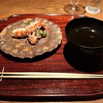 ごだん 宮ざわ - 車海老とグリーンアスパラの天麩羅