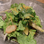 ラ・ファソン 古賀 - 稚鮎の上新粉揚げ 帆立のスモーク 小夏 カラスミ リンゴ酢、塩麹のサラダ