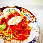 RISTORANTE E'VOLTA Unico Polo - キタッラ　～アラビアータ　生ハムクロッカンテ　リコッタチーズ　バジル～