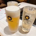 お好み焼き てな - 一杯目のビールとリンゴ酢サワー