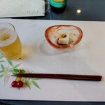 AQUA DINING CAFE 瓢黎 - 先付け クリームチーズ豆腐とノンアルコールビール