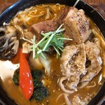 GARAKU - 【豚しゃぶと７種きのこの森】1,350円 ・スープの味：オリジナルスープ ・トッピング：炭炙り角煮　350円 ・辛さ：4(辛口) ・ライスの量：大300ｇ　+110円