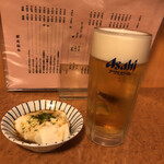 Yakitori Izakaya Kintarou - ビールと豆腐の山かけのお通し